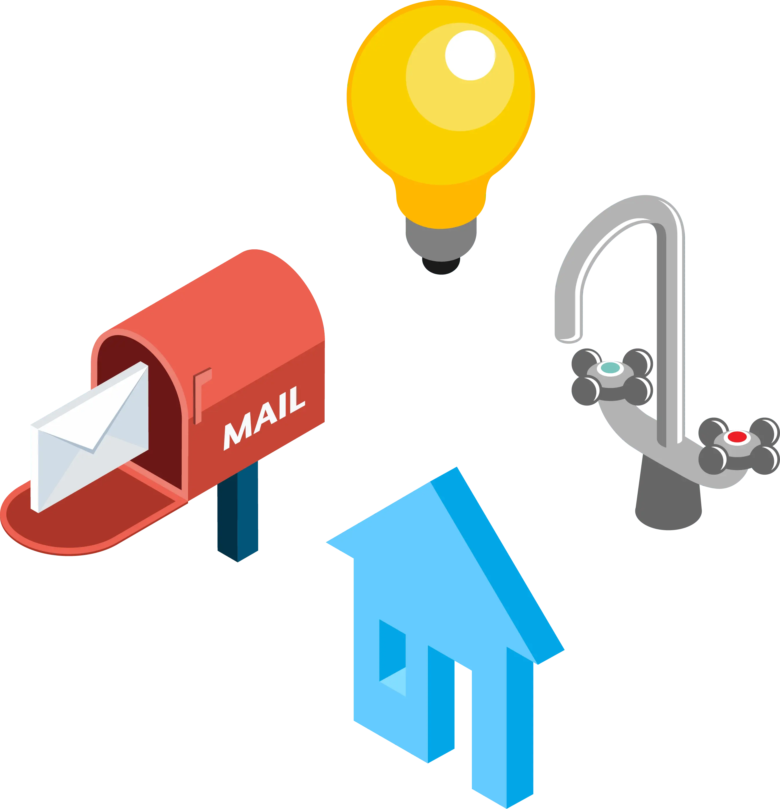 Lightbulb, mailbox, house and faucet icons