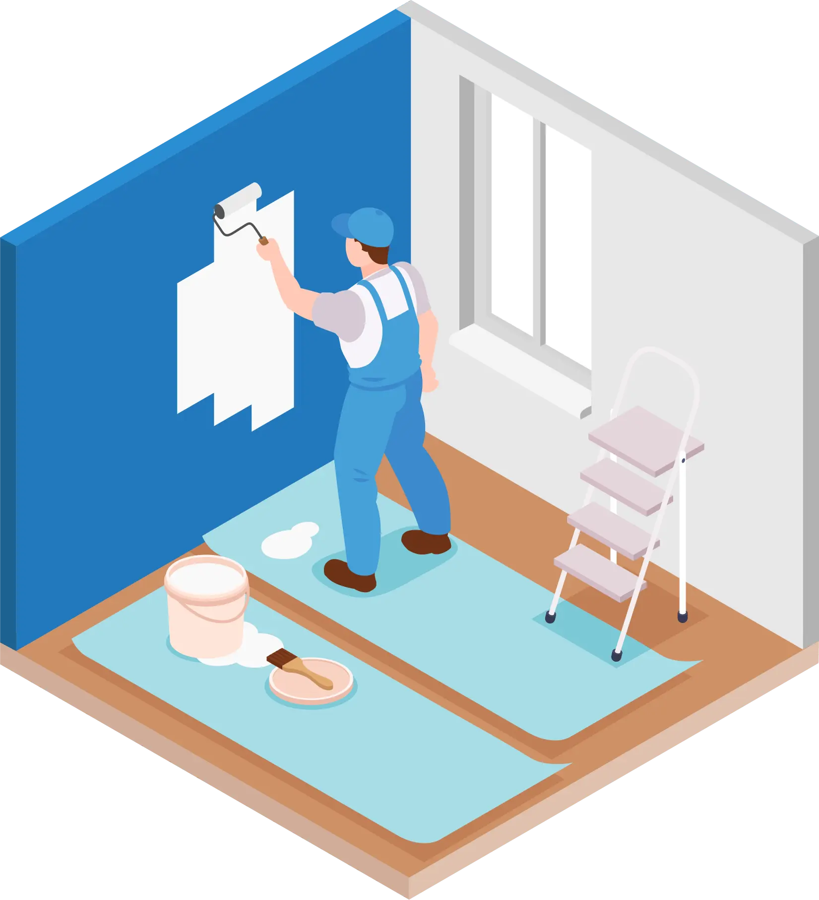 Painter applying paint inside of the house