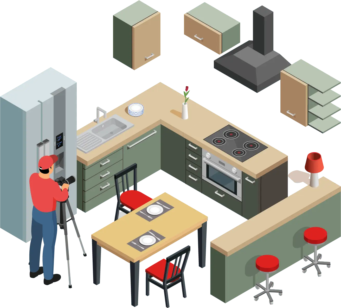 Man with camera ready to take picture of kitchen