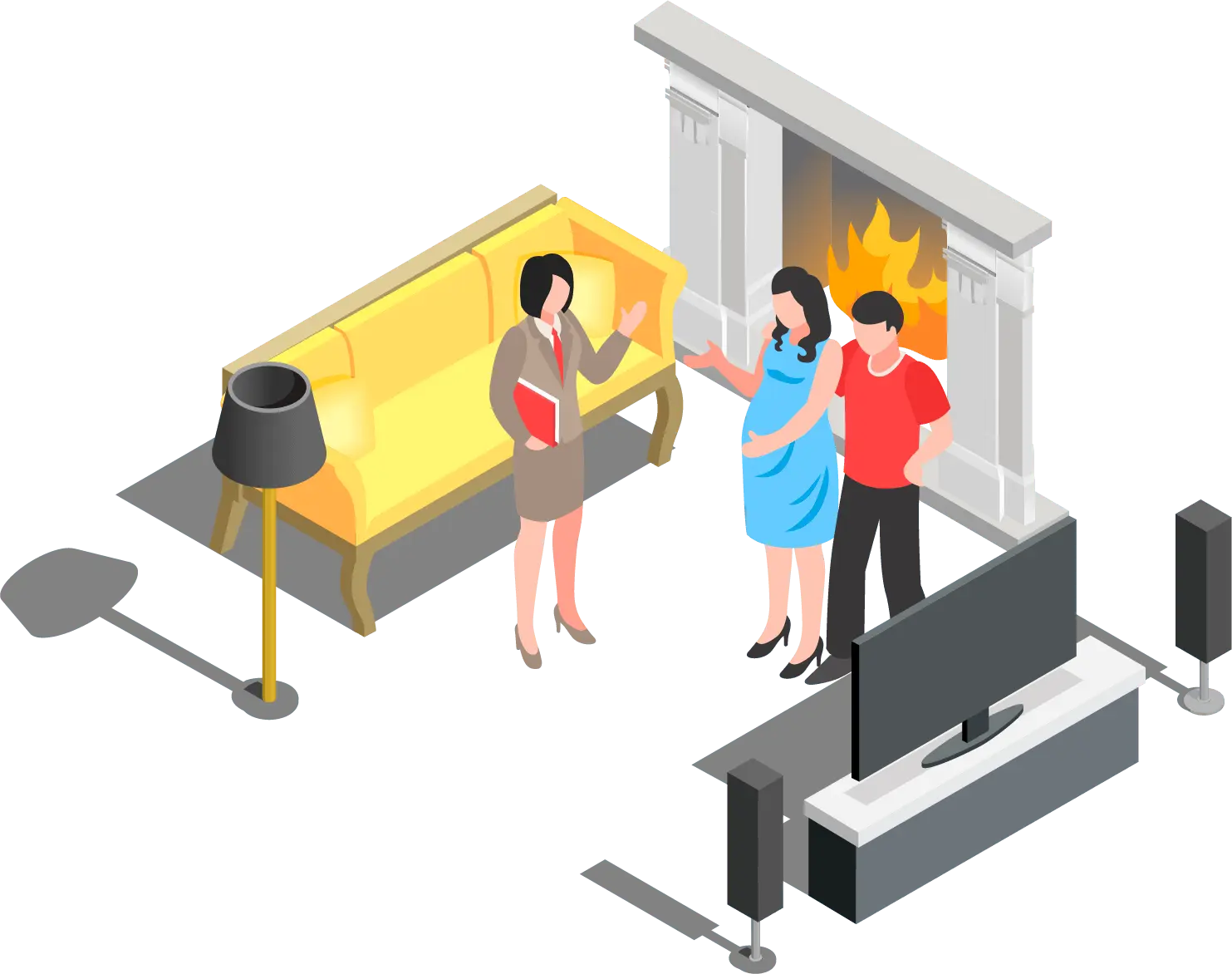 Agent and sellers inside home