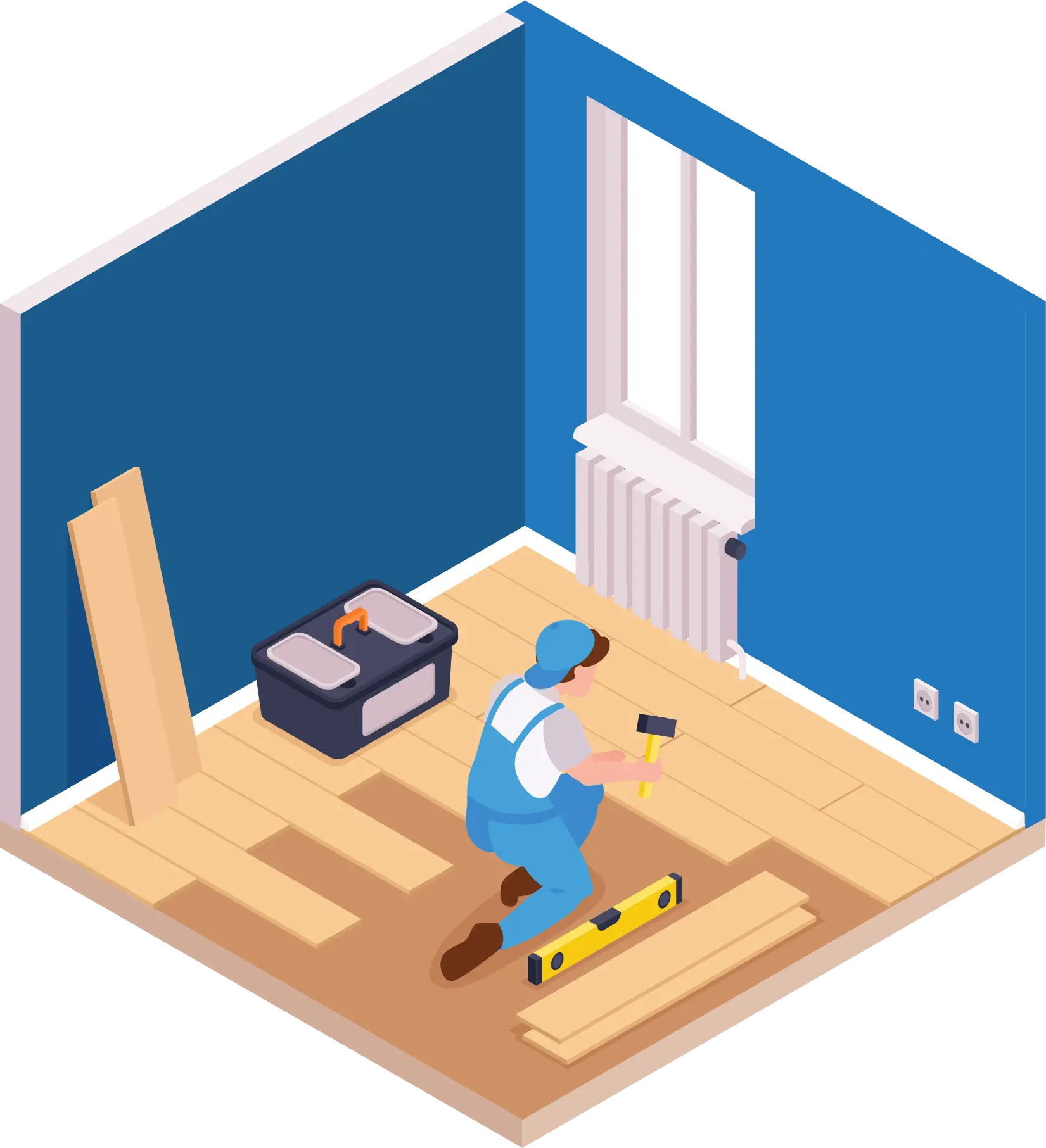 Contractor adding new flooring to room