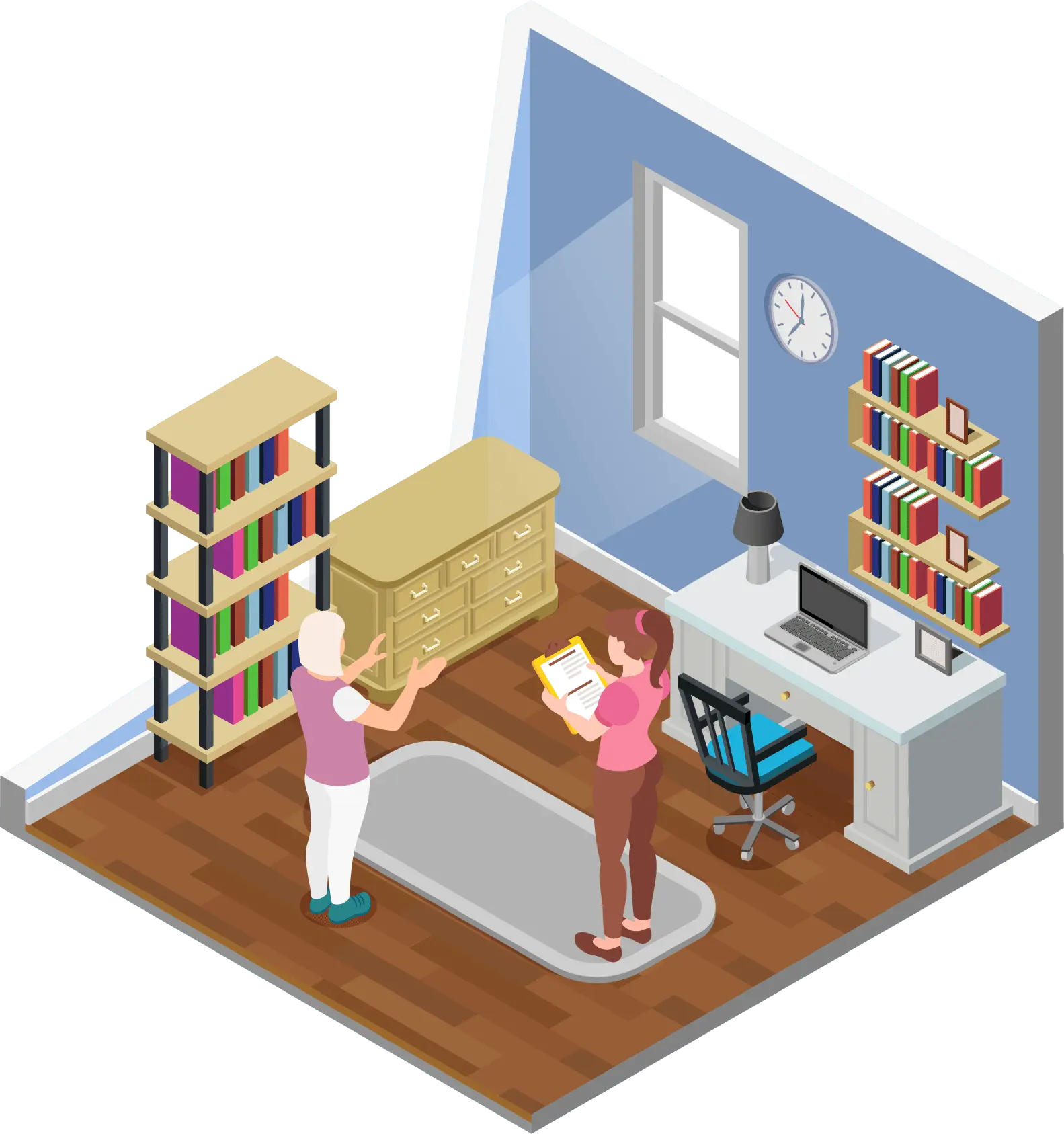 Agent with checklist inside house