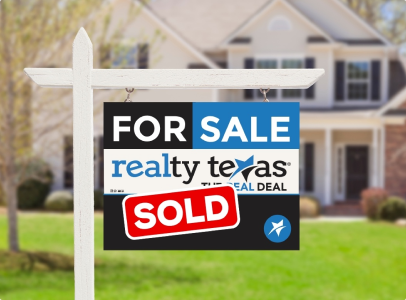 Realty Texas for sale sign with the word SOLD marked over it.