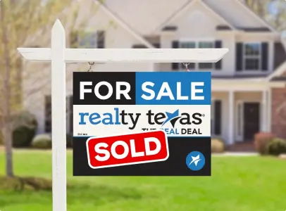 Realty Texas for sale sign with the word SOLD marked over it
